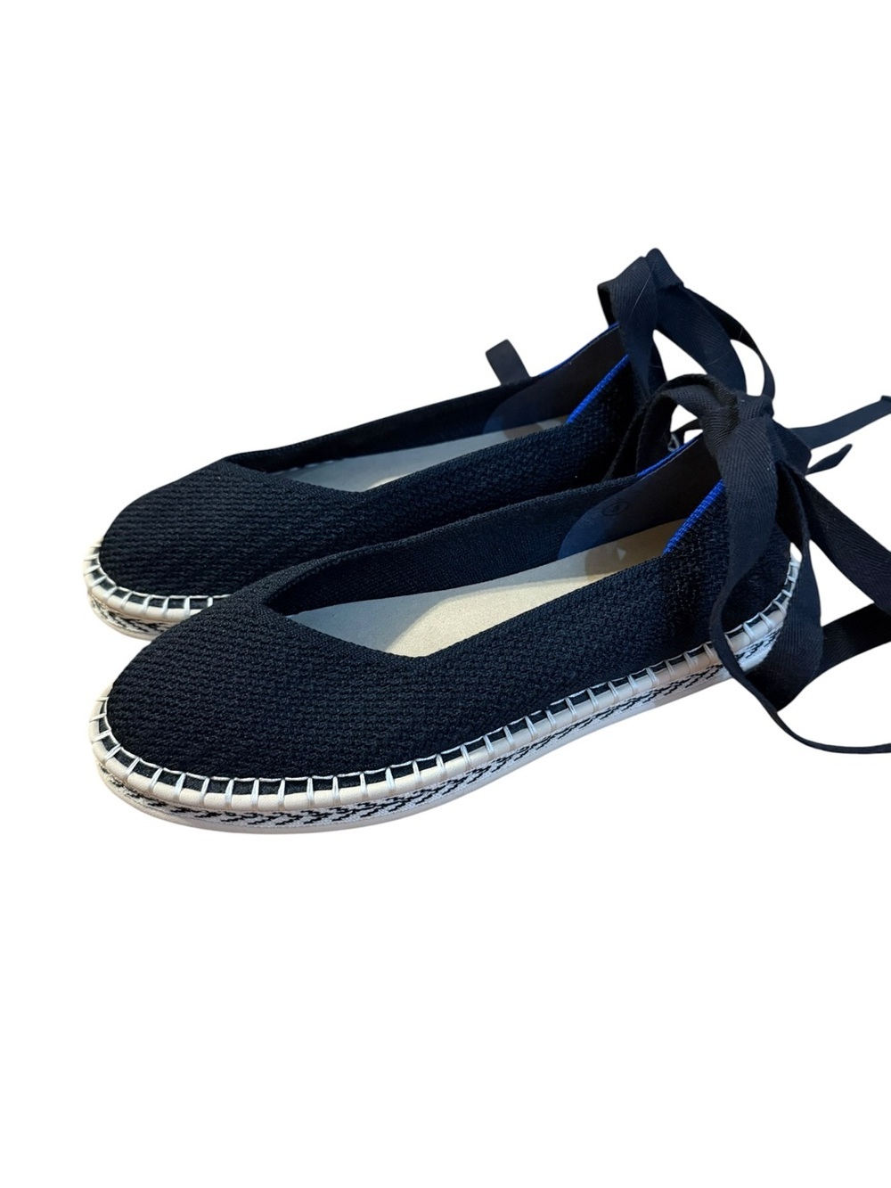 Rothy’s D’Orsay Espadrille Black Ankle Tie Flat Women’s Size 8 Recycled Knit